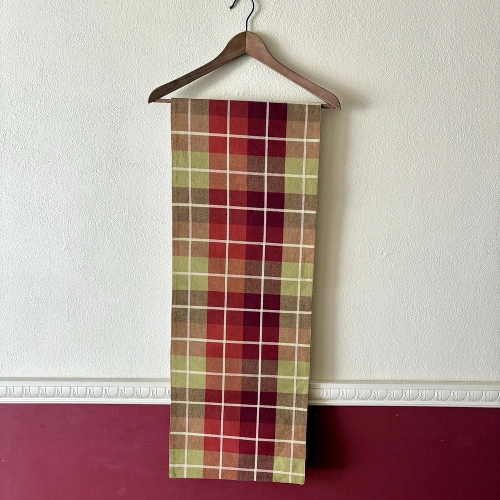 Table runner 100% cotton‎ green maroon plaid made in Inda 13X71